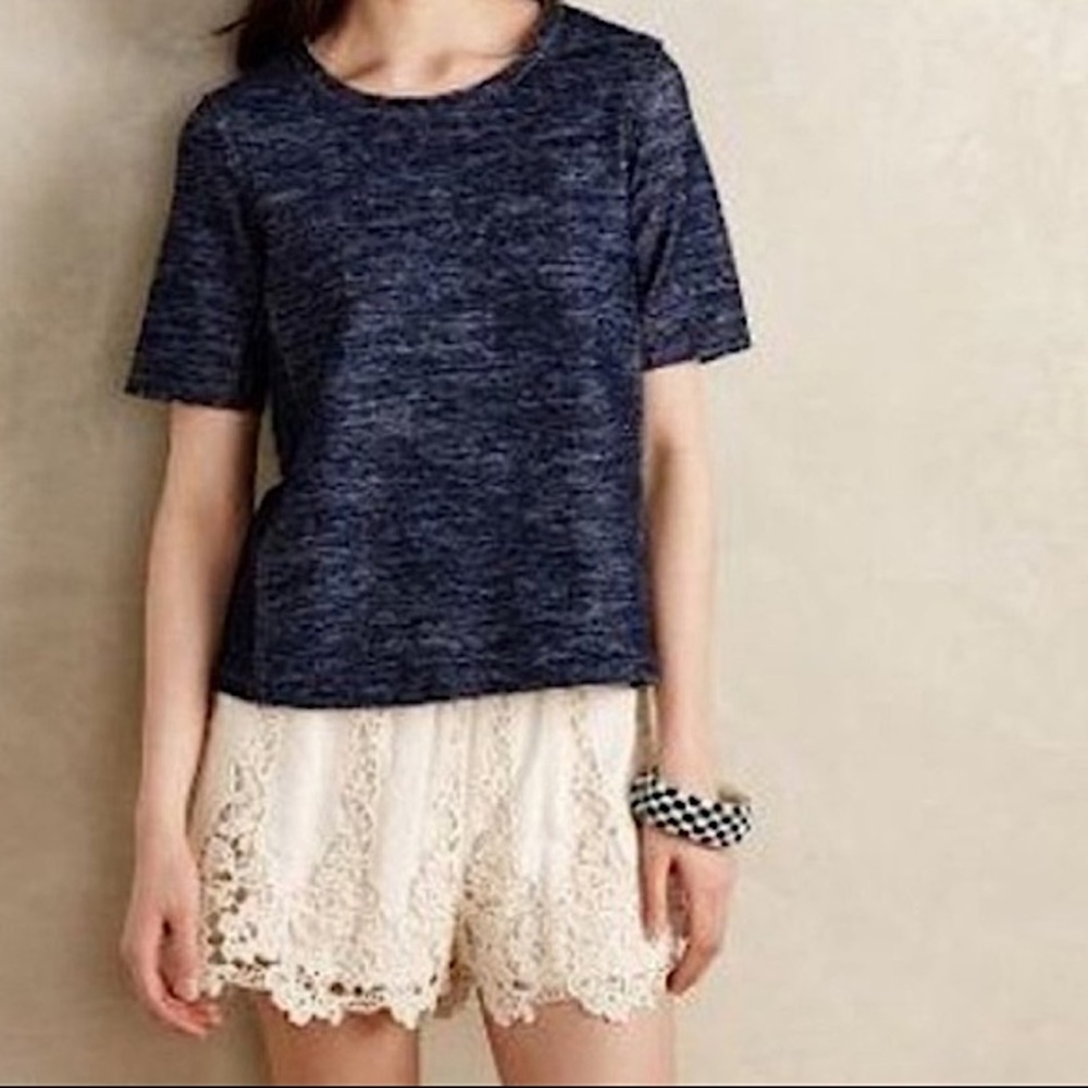 Anthropologie Zoa New York Chambaray Reverse Stitch Short Sleeve Top Size Small